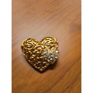 Vintage Signed MONET Gold tone Rhinestones DOUBLE HEART Shape Pin Brooch C122414